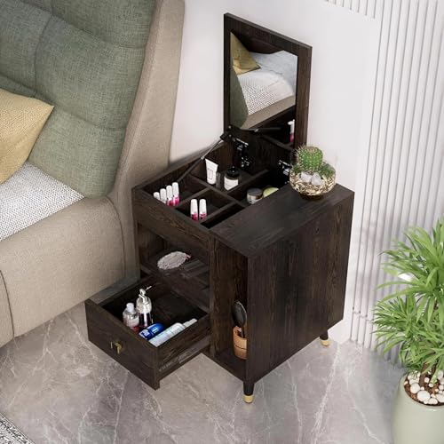 Image of Bniture Engineered Wood Dressing Table with 1 Drawer, Mirror and Huge Storage Space | Vanity for Living Room, Bedroom (Flower Wenge)