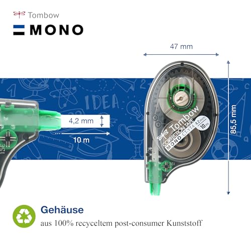 Tombow 315030 CT-YT4-10 Korrekturroller, seitliches Abrollen, 4.2 mm x 10 m, Office Pack a 10 Stück