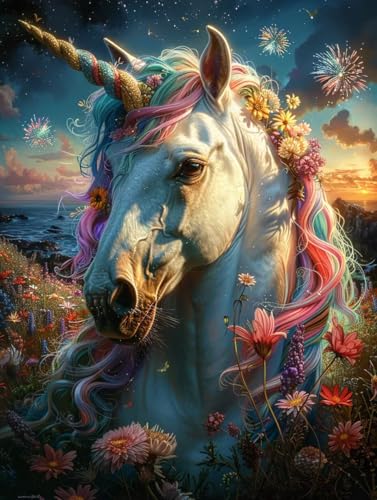 Paint by numbers adulte licorne fleur pour votre décoration murale de salon grand format h59S