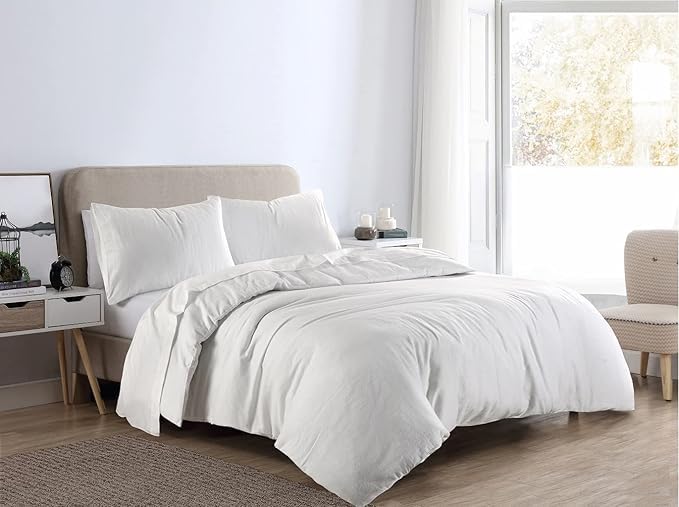 Bella Nights Flannelette Duvet Cover Set – 100% Brushed Cotton Bedding with Matching Pillowcases Soft & Warm Thermal Bed Linen for All Seasons – Cozy Flannel Quilt Cover Set (White, King)