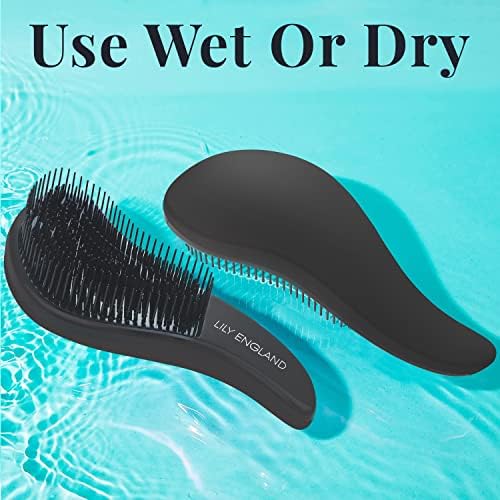 Detangling Brush and Comb Set - Detangler Hairbrush for Thick, Curly, Fine, Wet or Dry, Women & Girls Hair with Wide Tooth Comb by Lily England (Black)