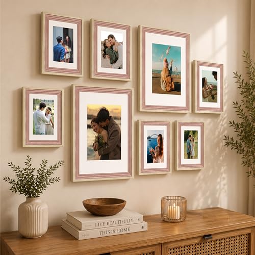 Image of Art Street Pink Gallery Wall Photo Frame Set | Modern Memory Timeline Wall Decor for Living Room, Bedroom & Family Photo Collage Display