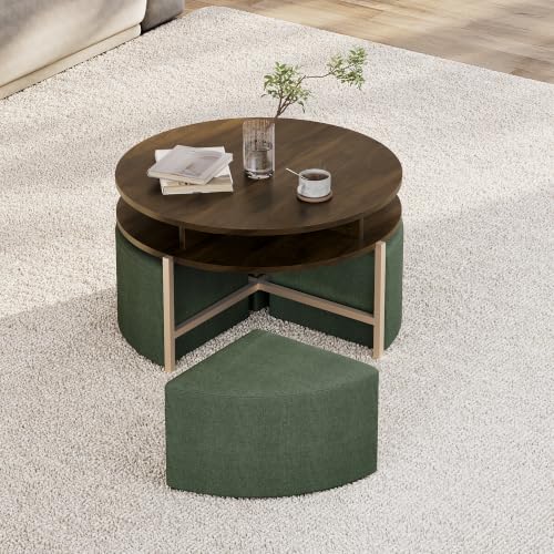 Image of Wakefit Axen Coffee Table I Engineered Wood I Colombian Walnut | Uphostery Seats | Omega Green