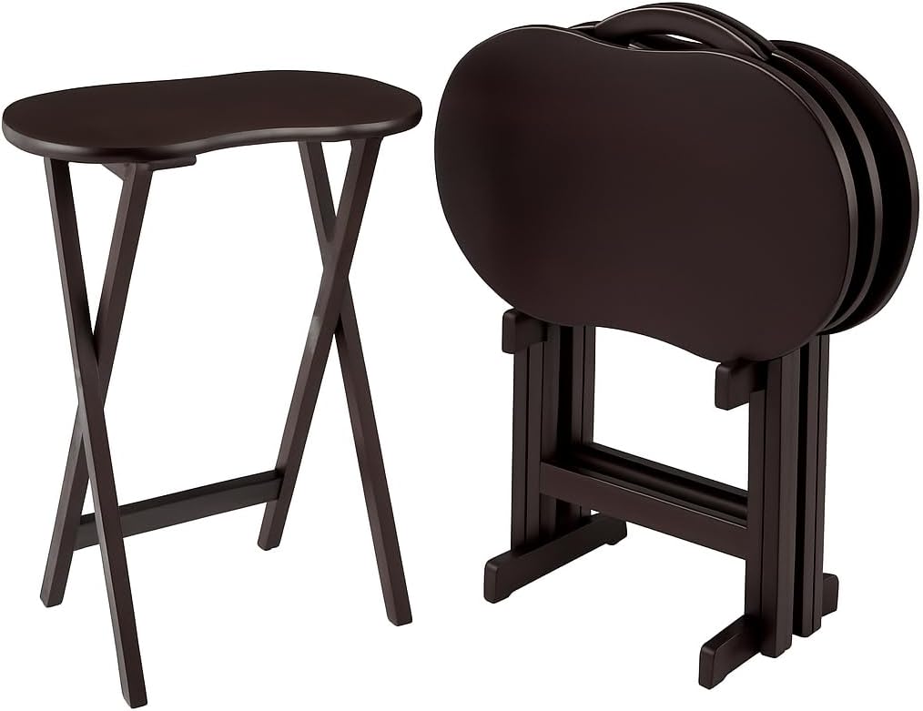 Ergode Wood 5-Piece Snack Table Set - Stylish Folding Tables, Durable X-Frame Base, Convenient Upright Stand, Easy Assembly, Perfect for Entertaining (Dark Brown)