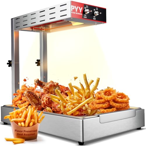Image of PYY French Fry Warmer - Commercial Food Heat Lamp Chip Warmer, Adjustable Height 15.4 inch-18.5 inch Food Warmer Temp 86F-156F Countertop Freestanding Food Truck Restaurant Buffet