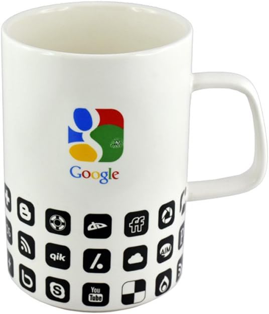 Barworld 400 ml Google Logo Ceramic Coffee Mugs with Lid & Spoon -1Pcs