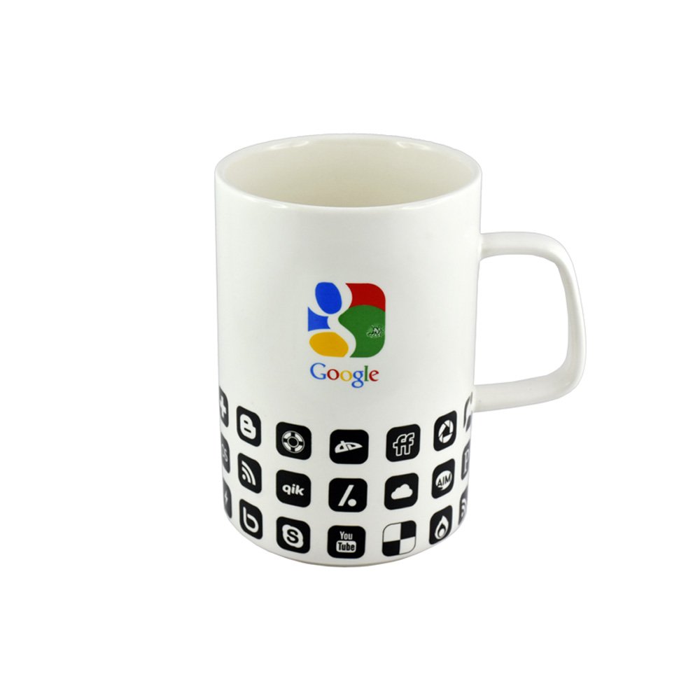 Barworld 400 ml Google Logo Ceramic Coffee Mugs with Lid & Spoon -1Pcs