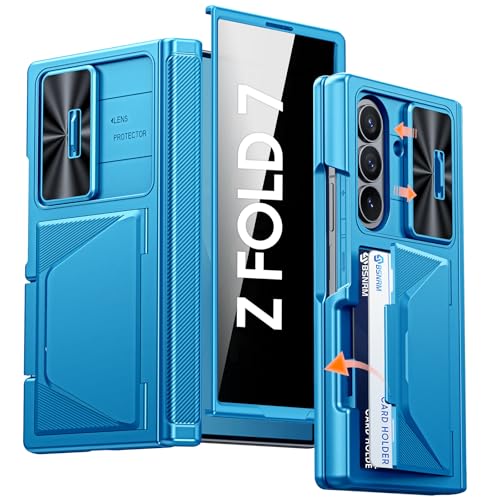 Image of for Samsung Galaxy Z Fold 7 Case with Card Holder RFID Blocking [Privacy Screen Protector ] [Slide Lens Cover] [Hinge Protection] Shockproof Protective Phone Wallet Case for Z Fold 7 (Lake Blue)
