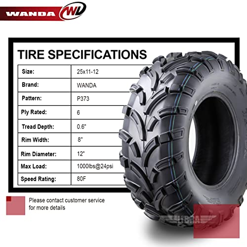 Image of WANDA High Load ATV /UTV Tires 25x11-12 6PR Lit Mud, Set 4