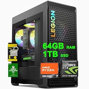Lenovo Legion Tower 5 Gaming Desktop AMD 8-core Ryzen 7 7700 (>i9-13900H) 64GB RAM 1TB SSD GeForce RTX 4070 Ti Super 16GB USB-C RGB Light Fan 850W PSU 3-Month Xbox PC Game Pass Win11 w/ICP Accessory