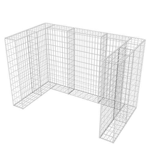 mewmewcat Gabion Double Wheelie Bin Surround Rustproof and Weather-resistant Galvanised Steel 180x100x120 cm Silver
