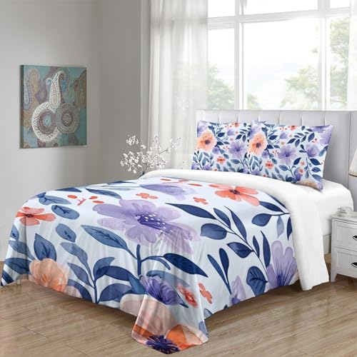 Parure de lit fleurs 3D microfibre 140x200 fermeture éclair robuste
