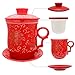 HOLLIHI porcelana taza de té con tapa y platillo infusor Sets – chino Jingdezhen cerámica taza de café de té sistema de preparación de té para oficina en casa