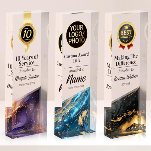 Custom Acrylic Trophy Award for Activities, Personalized Corporate Trophy Plaque with Logo Photo - 4 Sizes, Thank You Gift, Retirement, Appreciation Gifts, Employee Recognition Awards and Trophies