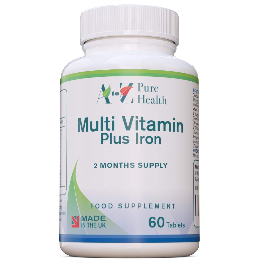 Multivitamin & Iron 60 Tablets (2 Months Supply) Immune Support | One A Day Multi-Vitamin Supplement | UK Manufactured | Suitable For Vegans and Vegetarians