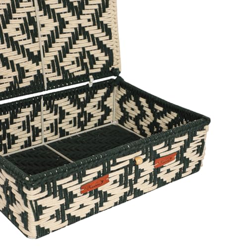 Image of Kaahira Handmade Decorative Storage Box and Organiser | Macrame Gift Hamper Box for Cosmetics, Toiletries & Return Gifts | Aesthetic Rope Woven Organizer (Green and White, Medium - 10x8x4 inches)