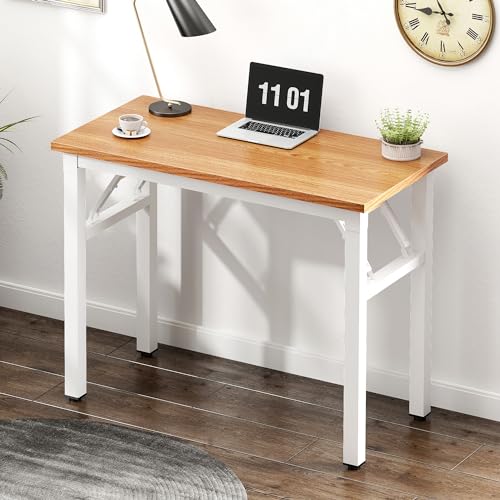 Image of Need Folding Computer Desk - 31.5 Inch Foldable Office Writing Work Study Kids Student Teacher Home Bedroom Table for Small Space, Teak White