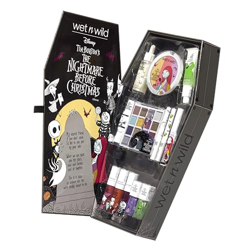Image of wet n wild Disney Nightmare Before Christmas Limited Edition PR Box - Coffin-Shaped Collector's Set with Eye, Face & Body Makeup, Color-Changing Lip Oils, Tubing Mascara & More - Cruelty-Free