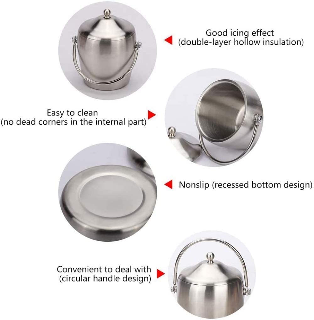Juego de cubitera y pinzas para hielo, cubitera con tapa para cubitos de hielo, enfriador de vino de acero inoxidable, cubitera, enfriador de hielo, aislamiento de doble pared para un enfriamient