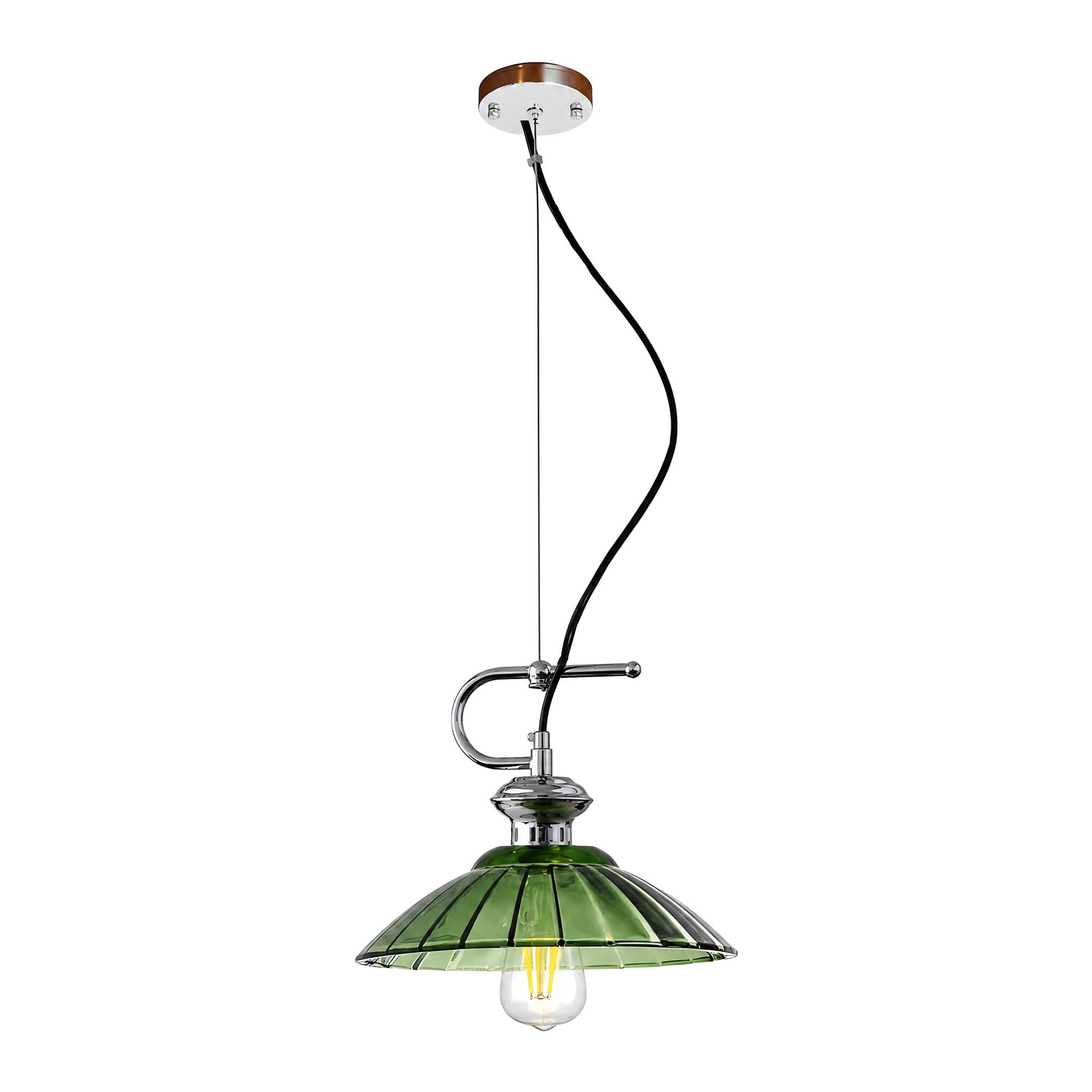 Industrielle Glas Pendelleuchte mit Chrom-Akzenten & 180cm verstellbares Hängekabel, E27 Vintage Hängelampe für Küche Esszimmer Schlafzimmer (Grün, 25cm)