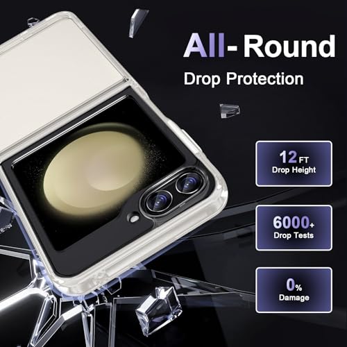 Image of Case for Samsung Galaxy Z Flip 5, Military Grade Drop Protection Phone Case, Yellowing Resistant, Anti-Scratch Hard PC Back, Shockproof Hard Ultra-Thin Protective Cover, Clear