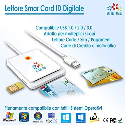 Smart Card Reader Digital Signature Identity Card Electronic Card Health Card Inps Aruba Reader Card Device Compatible Apple Mac Windows Computer Sim Memory Cable Usb Portable White