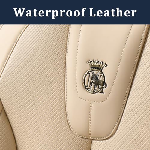 Image of Universal Leather Seat Covers Full Set, Waterproof Seat Cover for Cars 5 Seats, Luxury Leather Car Seat Cushion, Front and Rear Protectors Automotive Seat Covers for Most Cars SUV Pick-up, Beige