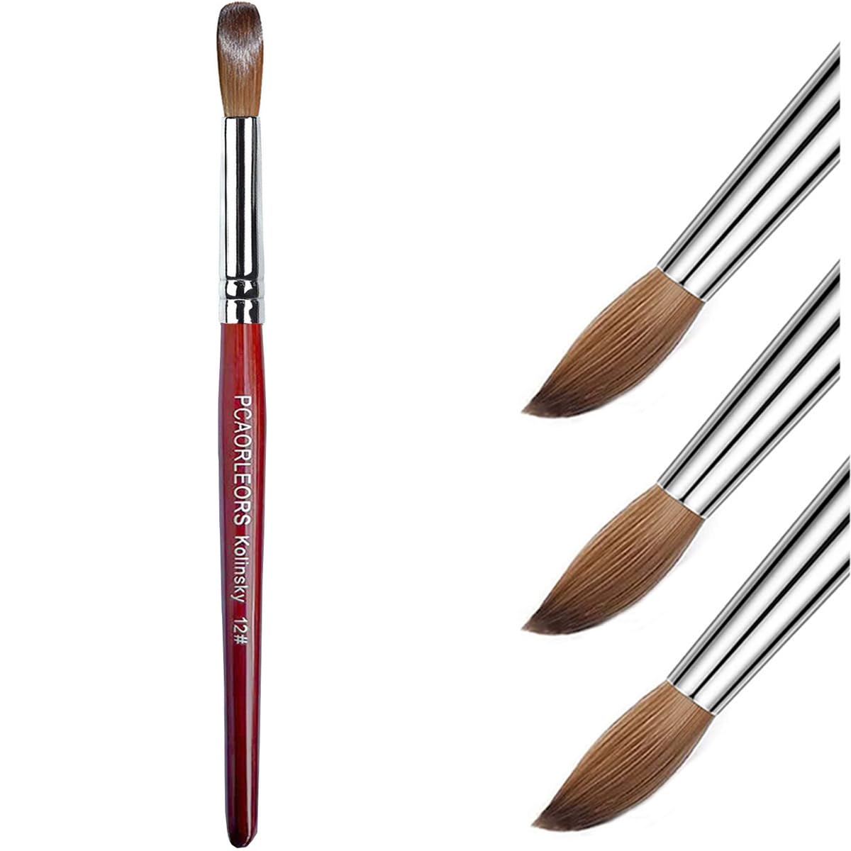 PCAORLEORS kolinsky Pincel acrílico uñas con pelo de nailon de visón puro y mango negro de madera, gel redondo para aplicar acrílico tamaño #8,10, 12, 14,16,18,20 (#8)