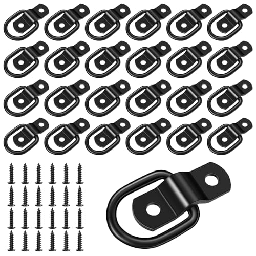 garini Black D Rings Tie Down Anchors,24 Pack 1/4' Heavy Duty Trailer Tie Down Anchor for Boats,Trailer Cargo Control, Truck Bed Or Deliveries