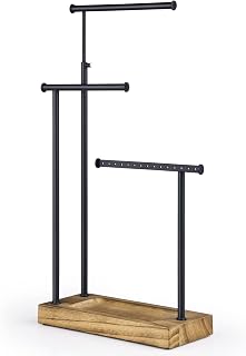 SRIWATANA Extra Tall Jewelry Organizer Stand - 3-Tier Necklace Holder with Tray, Tangle-Free Display for Earrings & Rings (Carbonized Black)