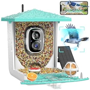 Smart Bird Feeder Camera, AI Recognition and Solar Powered, Auto Capture & Notity, Bird Video & Motion Detection Camera, Ideal Bird Watching Gifts for Bird Lover (Tiffany Blue)