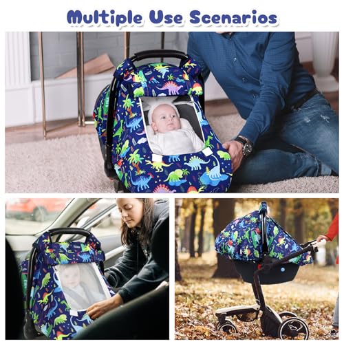Image of Baby Car Seat Cover, Windproof Carseat Cover for Infant Boys, Infant Breathable Carseat Canopy, Compatible with Most Baby Car Seat, Dinosaur