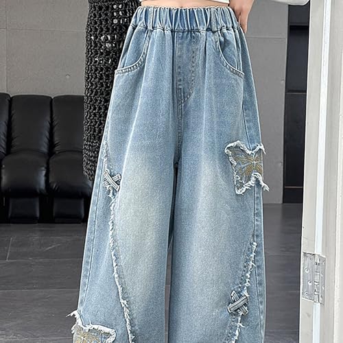 Cute Pants for Teen Girls Butterfly Applique Patchwork Y2K High Waisted Straight Leg Baggy Jean Casual Preppy Clothes2