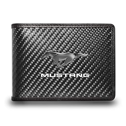 for - Ford Mustang Black Real Carbon Fiber Leather RFID Blocking Bi-fold Wallet