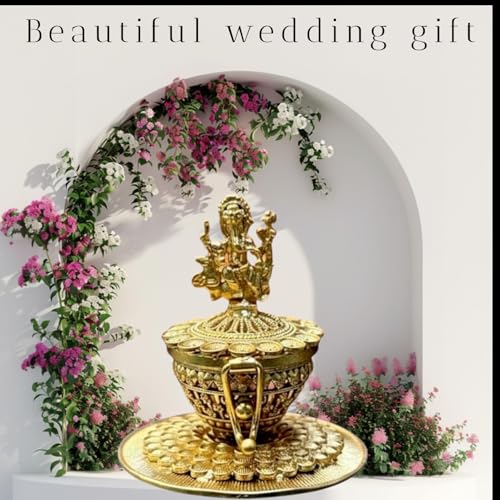 Image of Denique Brass Sindoor Box Gold Plated Sidoor Box Ganesha Idol sindoor box /Wedding Gift /Pooja Accessory /Kumkum box(Round Stand Ganesh SindurDani)