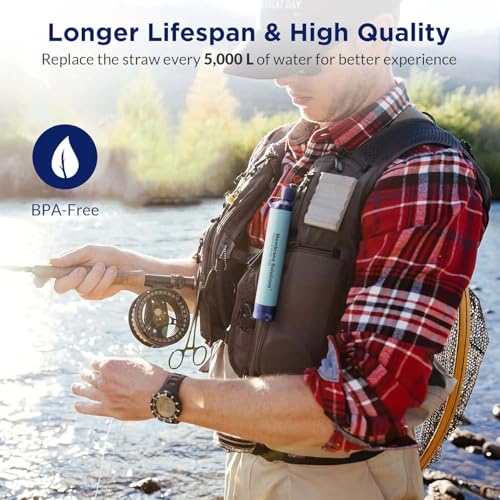 Membrane Solutions Wasserfilter Outdoor Camping, Trinkwasserfilter für 5000 Liter gefiltertes Wasser, Filtergenauigkeit bis zu 0,1 Mikron, Entfernt 99,9999% E.Coli, BPA-frei, 1 Pack