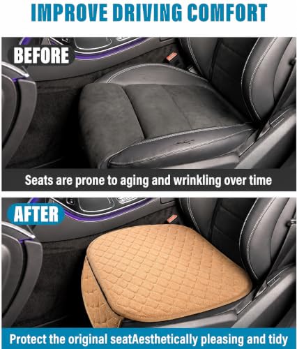 Image of Premium Breathable Car Seat Cover Cushion Universal Fit Velvet Seat Protector with Storage Pocket for Sedan, SUV, Truck & Office Chair Soft & Driving Comfort Pad 60x50 cm (1Pc) (Beige)