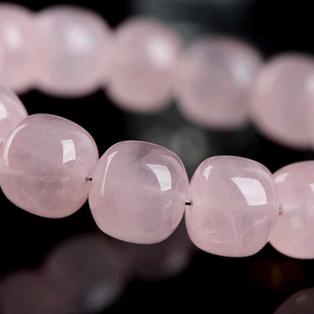 Bracciale con Perline quadrate di Quarzo Rosa, Braccialetti Naturali Fatti a Mano Bracciale Elasticizzato con Pietre preziose Rosa Naturali per l'energia positiva dell'amore