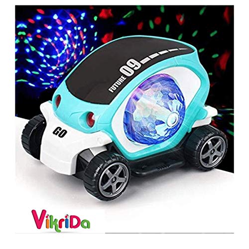 Image of Vikrida Rotating Stunt Car Toy for Kids - Bump and Go Action with 4D Lights and Music - Multicolor (Musical Stunt Car)