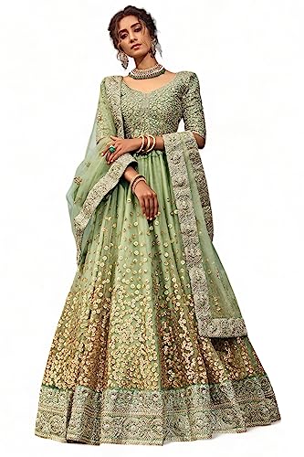 Image of Zeel Clothing Women's Net Semi Stitched Dori & Sequins Embroidered Lehenga Choli With Dupatta Salwar Suit Material (3600-Designer-Wedding-Bridal-Latest-New)
