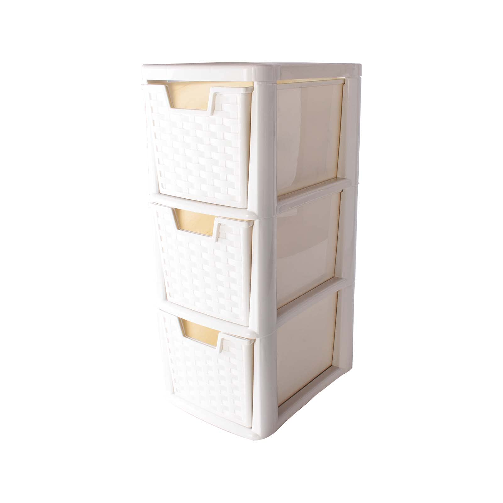 3 Drawer Cream Rattan Tower