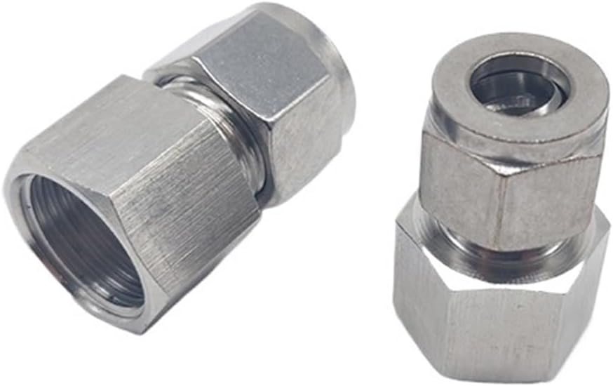 Female Thread Straight Fitting 6mm 8mm 10mm 12mm Tube to 1/8" 1/4" 3/8" 1/2" Stainless Steel Double Ferrule Fitting(90 * 50mm,1/2")