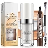Colour Changing Foundation,Base Makeup Change To Your Skin Tone By Just Blending,Makeup Base Concealer Cover Moisturizing Fluid for all Skin,BB Cream Makeup with 4-Fork-Tip Dark Brown Eyebrow Pen