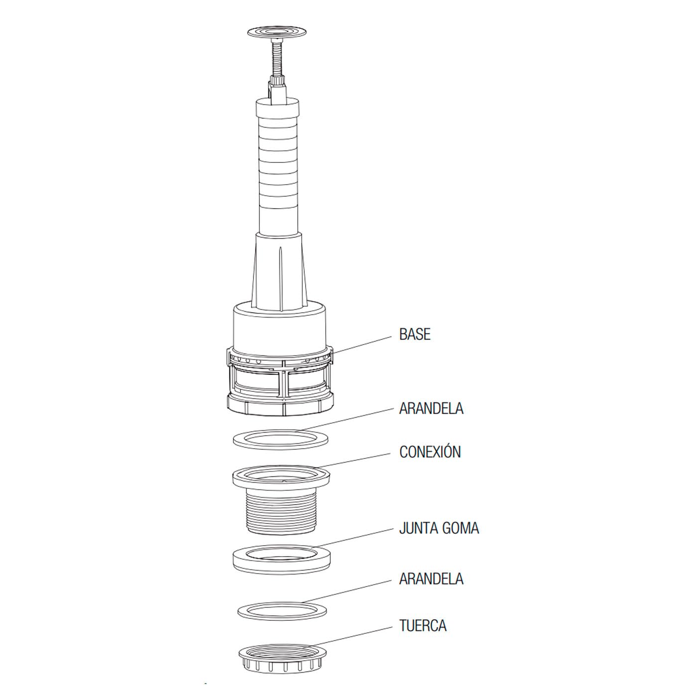 Tradineur - Descarga Universal de Cisterna - Compacta, Silenciosa, Ecológica, Rápida - Base Roscada Universal, Altura Ajustable, Botón Regulable