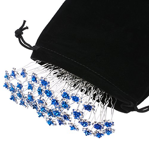 eBoot 40 Pack Crystal Hair Pins Rose Flower Rhinestone Hair Clips for Bridal Wedding Women Hair Jewelry Accessories, with Storage Bag (Blue)