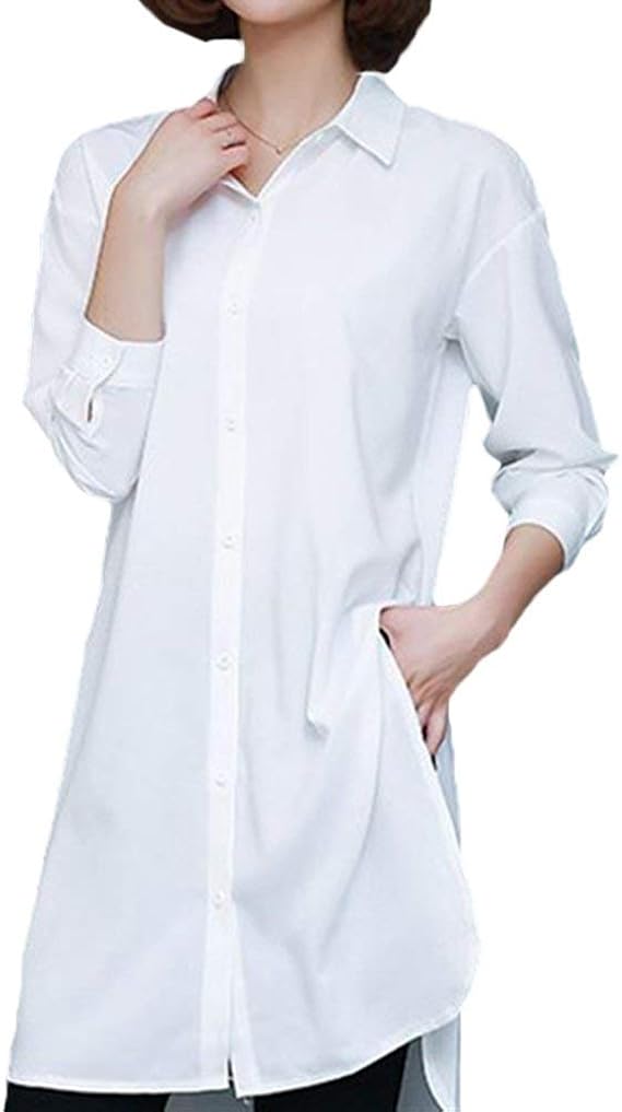 Camicia Donna Elegante In Cotone - Maniche Lunghe Bianca Per Taglie Forti, Scollo A V Con Bottoni - Foto 12