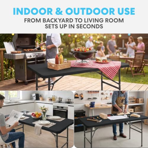 Image of SIMPLI-MAGIC Black Foldable Table (4FT), 2-Pack Indoor /Outdoor Folding Utility Tables with Carry Handle for Parties, Events, Crafts, and Picnics