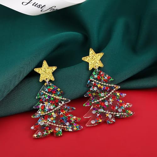 Christmas Tree Earrings Acrylic Christmas Earrings for Women Xmas Drop Dangle Earring Christmas Jewelry Gift2