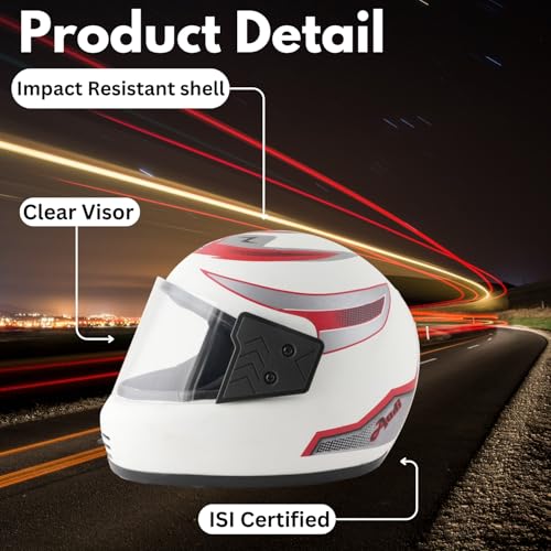 Image of Sage Square Audi Kimi Full Face Helmet | ISI Certified | Clear Visor | Comfort Inner Padding | Designed for Extra Comfort & Style (White Glossy-Red Decal)