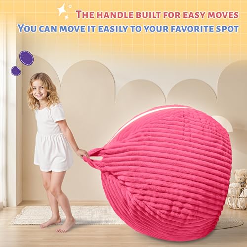 Image of HABUTWAY 2FT Bean Bag Chair, 2' Bean Bag Chairs with Memory Foam Filled, Small Comfy Beanbag Chair with Stripe Plush Cover for Living Room Bedroom Dorm,Pink